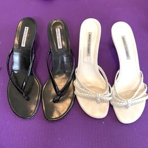 2 pairs of Manolo Blahnik sandals black and white